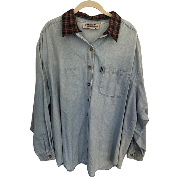 Vintage Denim & Plaid Cotton Shirt Button-Down Shacket - Picture 1 of 4